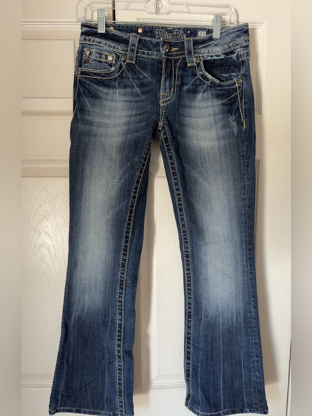 Miss Me Women's Blue Flare Jeans with Contrast Stitching